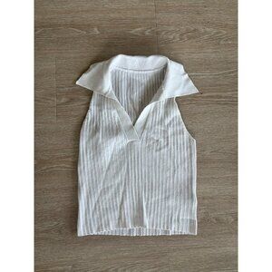 Zara White Cropped Collared Sleeveless Ribbed Tank Top Women's Size Small